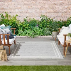 Gray Bordered Indoor/Outdoor Area Rug, 6x9