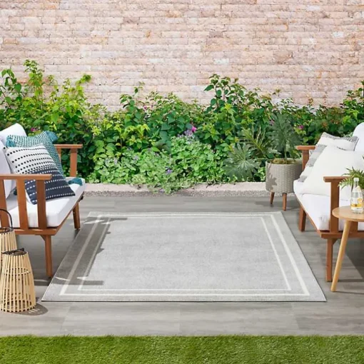 Gray Bordered Indoor/Outdoor Area Rug, 6x9