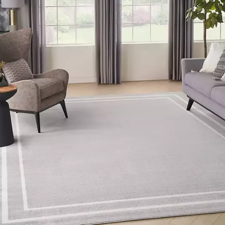 Gray Bordered Indoor/Outdoor Area Rug, 8x10