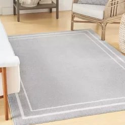 Gray Bordered Indoor/Outdoor Area Rug, 6x9