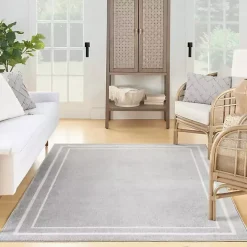 Gray Bordered Indoor/Outdoor Area Rug, 6x9