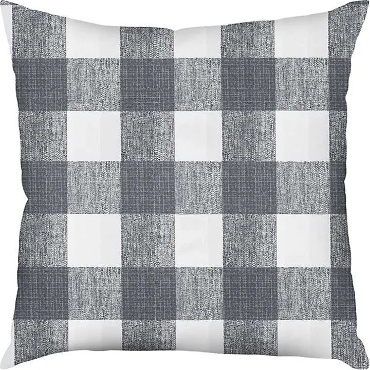 Gray Buffalo Check Outdoor Pillow, 22 in.