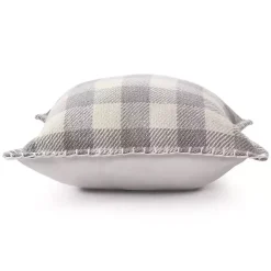 Gray Buffalo Check Stitched Outdoor Throw Pillow