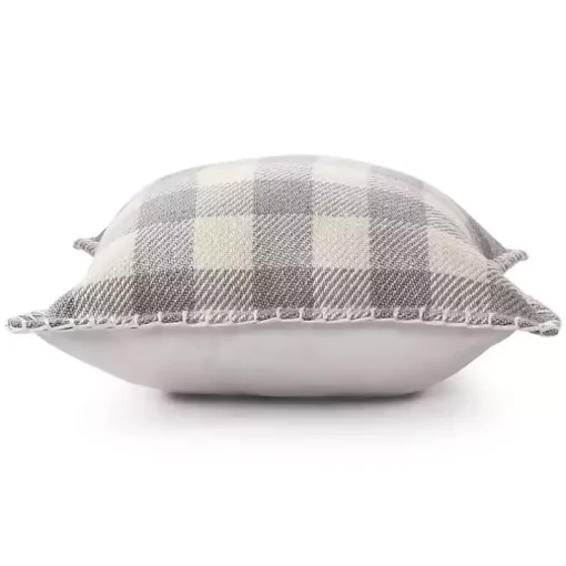 Gray Buffalo Check Stitched Outdoor Throw Pillow