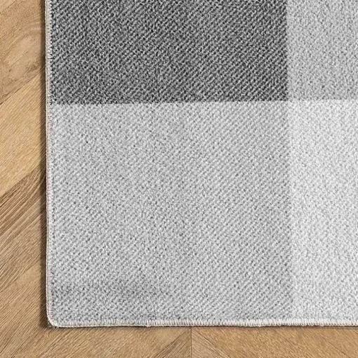 Gray Buffalo Plaid Washable Area Rug, 5x8