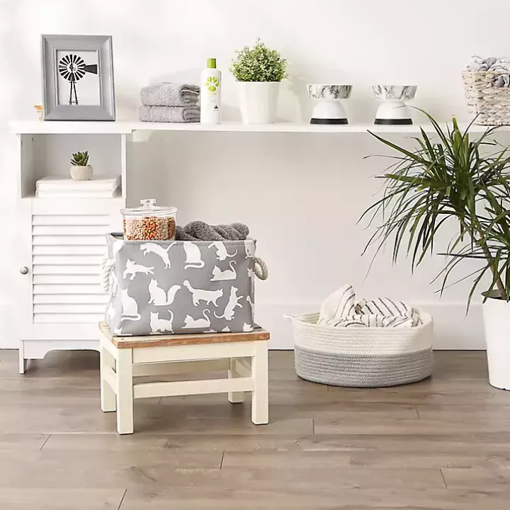 Gray Cats Meow Rectangular Storage Bin, 14 in.