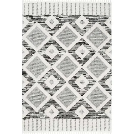 Gray Checkered Tiles Area Rug with Tassels, 5x7