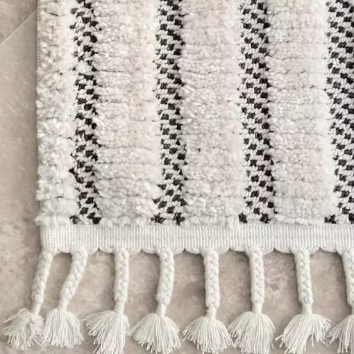 Gray Checkered Tiles Area Rug with Tassels, 5x7