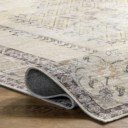 Gray Faded Medallion Washable Area Rug, 5x8
