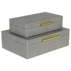 Gray Faux Shagreen Decorative Boxes, Set of 2