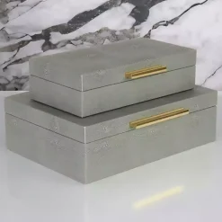 Gray Faux Shagreen Decorative Boxes, Set of 2