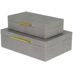 Gray Faux Shagreen Decorative Boxes, Set of 2