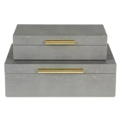 Gray Faux Shagreen Decorative Boxes, Set of 2