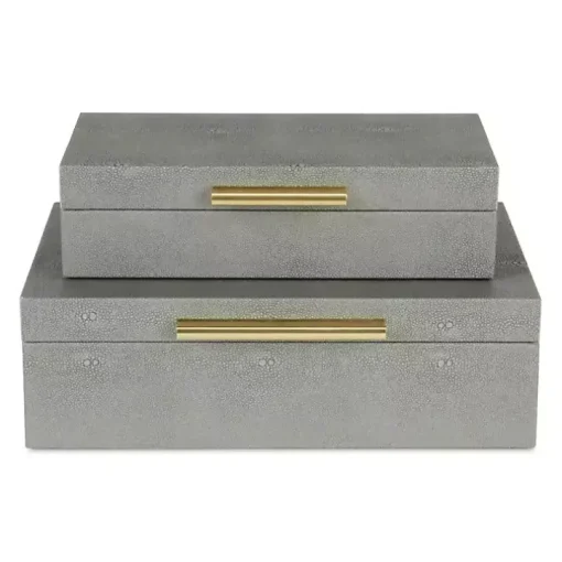 Gray Faux Shagreen Decorative Boxes, Set of 2