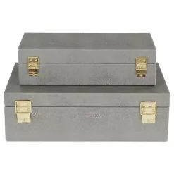 Gray Faux Shagreen Decorative Boxes, Set of 2