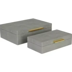 Gray Faux Shagreen Decorative Boxes, Set of 2