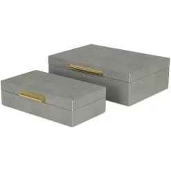 Gray Faux Shagreen Decorative Boxes, Set of 2