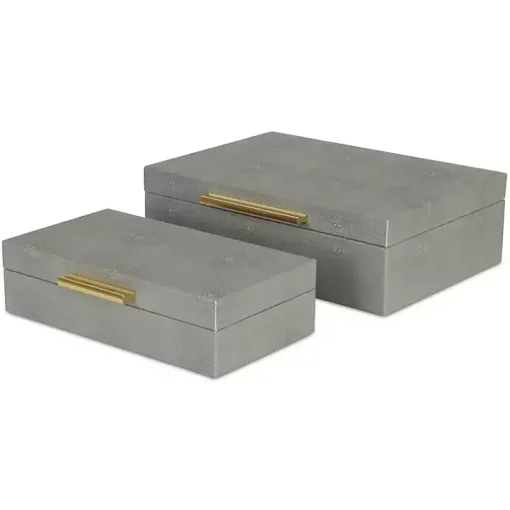 Gray Faux Shagreen Decorative Boxes, Set of 2