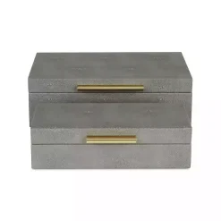 Gray Faux Shagreen Decorative Boxes, Set of 2