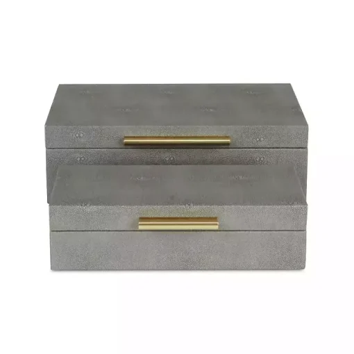 Gray Faux Shagreen Decorative Boxes, Set of 2