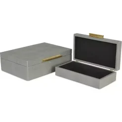 Gray Faux Shagreen Decorative Boxes, Set of 2