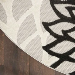 Gray Floral Burst Round Outdoor Area Rug