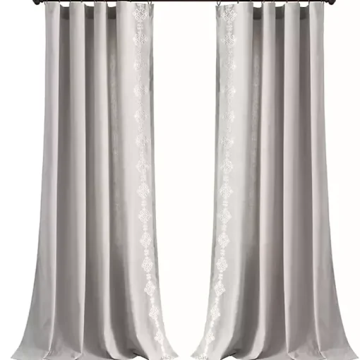 Gray Geometric Border Curtain Panel, 84 in.