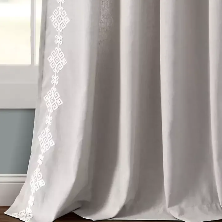 Gray Geometric Border Curtain Panel, 84 in.