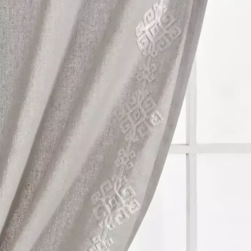 Gray Geometric Border Curtain Panel, 84 in.