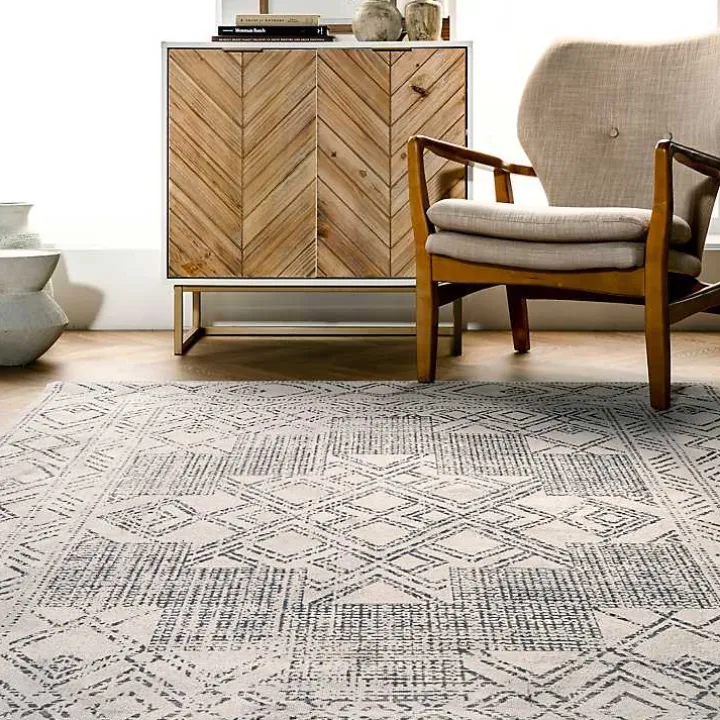 Gray Geometric Medallion Washable Runner