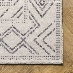Gray Geometric Medallion Washable Runner