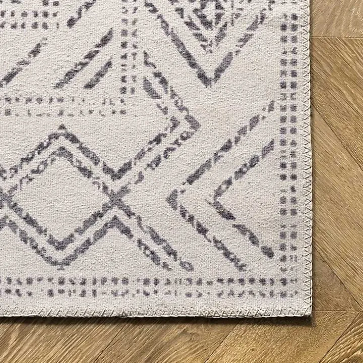 Gray Geometric Medallion Washable Runner