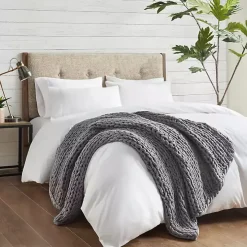 Gray Hand Made Chunky Double Knit Throw Blanket