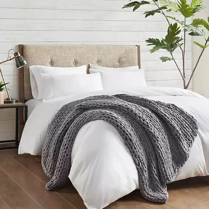 Gray Hand Made Chunky Double Knit Throw Blanket