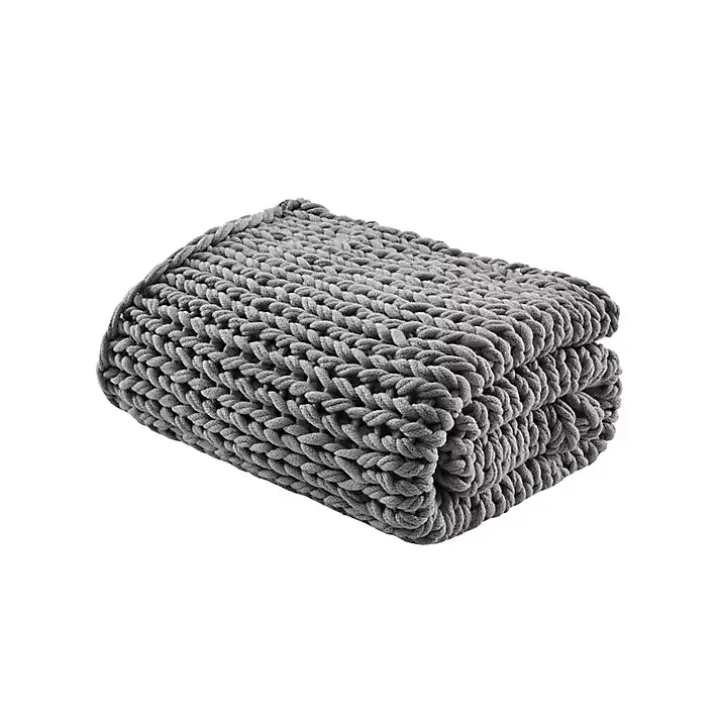 Gray Hand Made Chunky Double Knit Throw Blanket