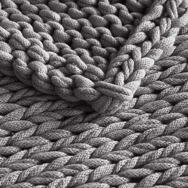 Gray Hand Made Chunky Double Knit Throw Blanket