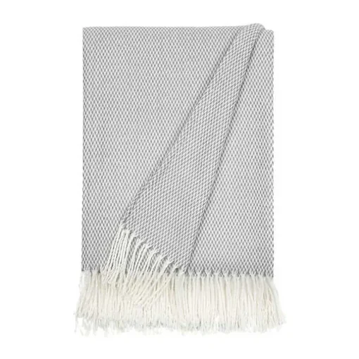 Gray Herringbone Throw with Fringe