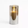 Gray LED Soft Flame Glass Pillar Candle, 4x6 in.