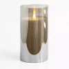 Gray LED Soft Flame Glass Pillar Candle, 4x8 in.