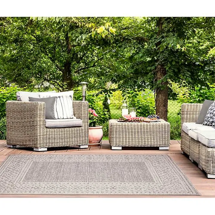 Gray Leopard Border Outdoor Area Rug, 5x7