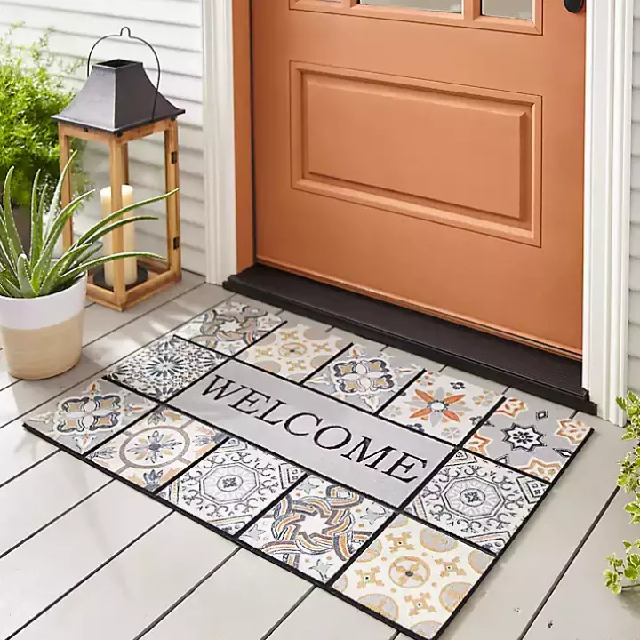 Gray Patina Tiles Welcome Estate Doormat