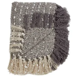Gray Petite Pom Pom Throw with Tassels