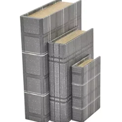 Gray Plaid Faux Leather Book Boxes, Set of 3