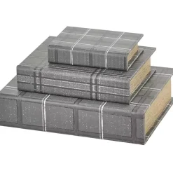 Gray Plaid Faux Leather Book Boxes, Set of 3