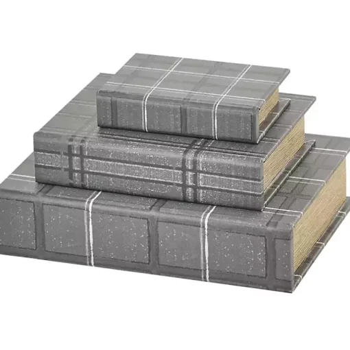 Gray Plaid Faux Leather Book Boxes, Set of 3