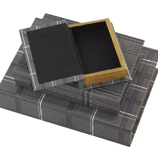 Gray Plaid Faux Leather Book Boxes, Set of 3
