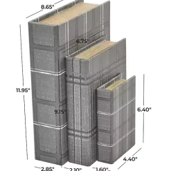 Gray Plaid Faux Leather Book Boxes, Set of 3