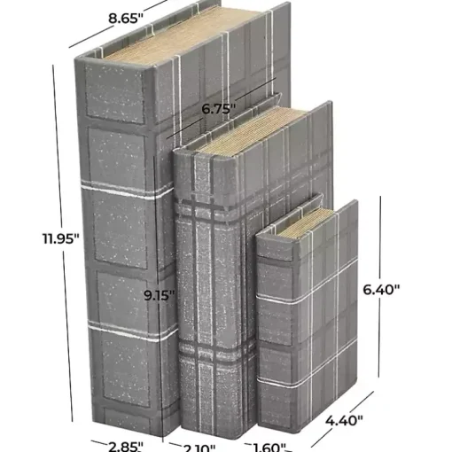 Gray Plaid Faux Leather Book Boxes, Set of 3