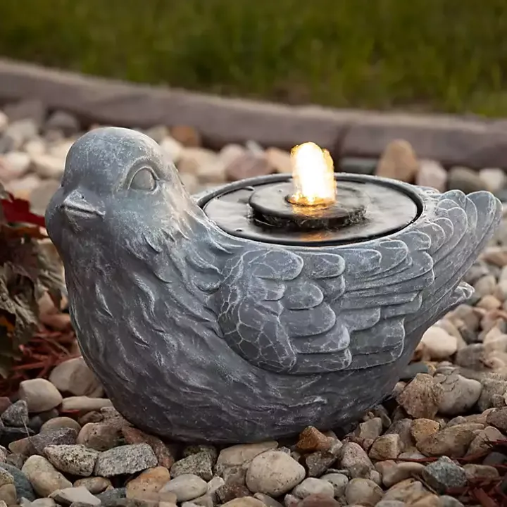 Gray Resin Bird Outdoor Fountain