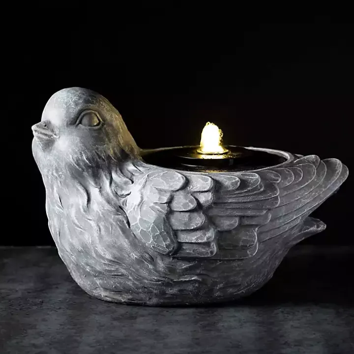 Gray Resin Bird Outdoor Fountain